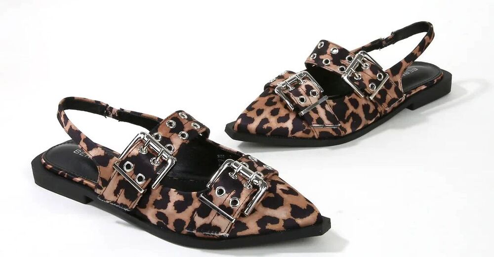 Berness Addison Double Buckled Slingback Flats Size 7.5 Leopard